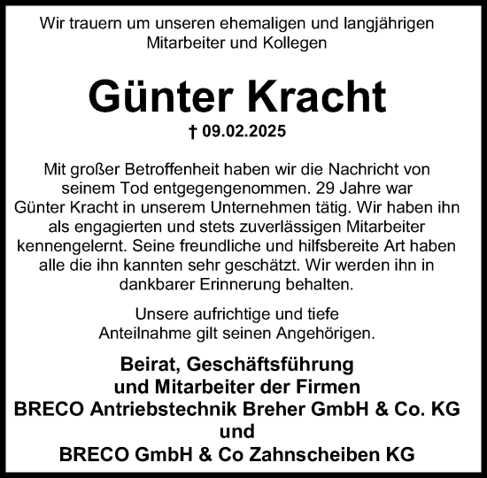Traueranzeige von Günter Kracht von Neue Westfälische und Westfalen-Blatt