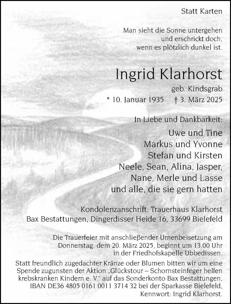  Traueranzeige für Ingrid Klarhorst vom 08.03.2025 aus Neue Westfälische und Westfalen-Blatt