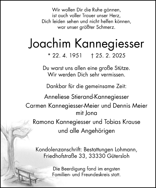 Traueranzeige von Joachim Kannegiesser von Neue Westfälische und Westfalen-Blatt