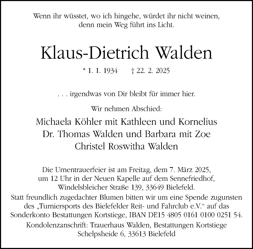  Traueranzeige für Klaus-Dietrich Walden vom 01.03.2025 aus Neue Westfälische und Westfalen-Blatt