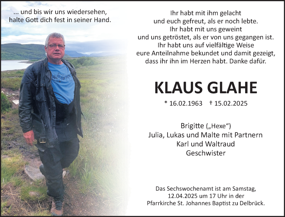  Traueranzeige für Klaus Glahe vom 29.03.2025 aus Neue Westfälische und Westfalen-Blatt
