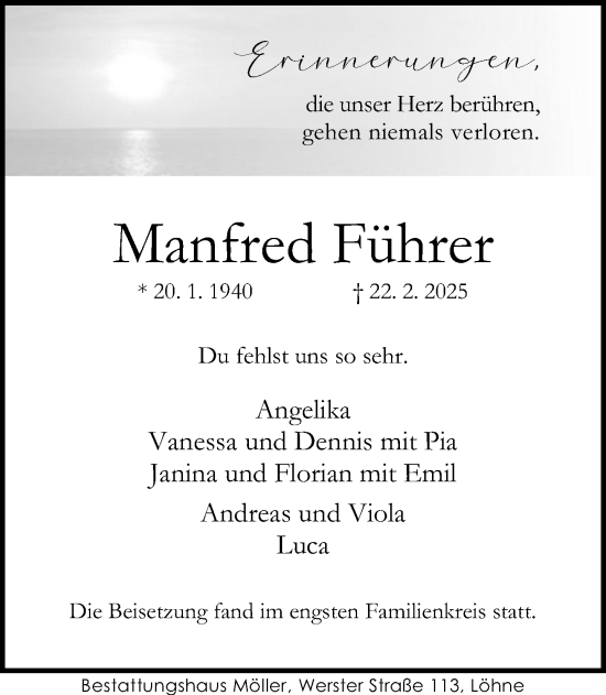 Traueranzeige von Manfred Führer von Neue Westfälische und Westfalen-Blatt