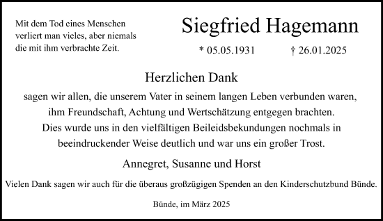 Traueranzeige von Siegfried Hagemann von Neue Westfälische und Westfalen-Blatt