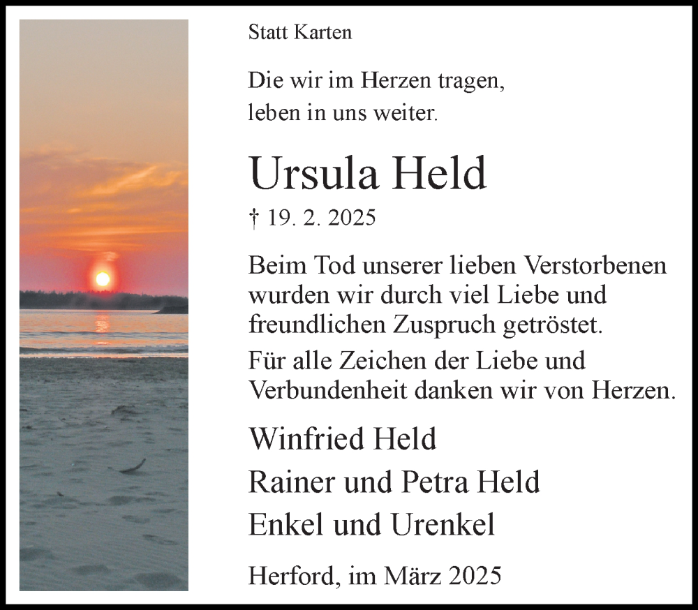  Traueranzeige für Ursula Held vom 07.03.2025 aus Neue Westfälische und Westfalen-Blatt