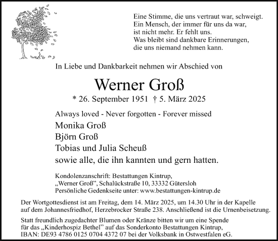 Traueranzeige von Werner Groß von Neue Westfälische und Westfalen-Blatt