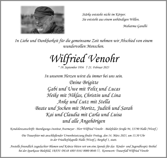 Traueranzeige von Wilfried Venohr von Neue Westfälische und Westfalen-Blatt