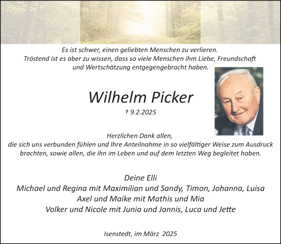 Traueranzeige von Wilhelm Picker von Neue Westfälische und Westfalen-Blatt