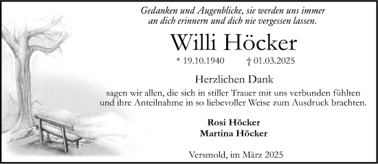 Traueranzeige von Willi Höcker von Neue Westfälische und Westfalen-Blatt