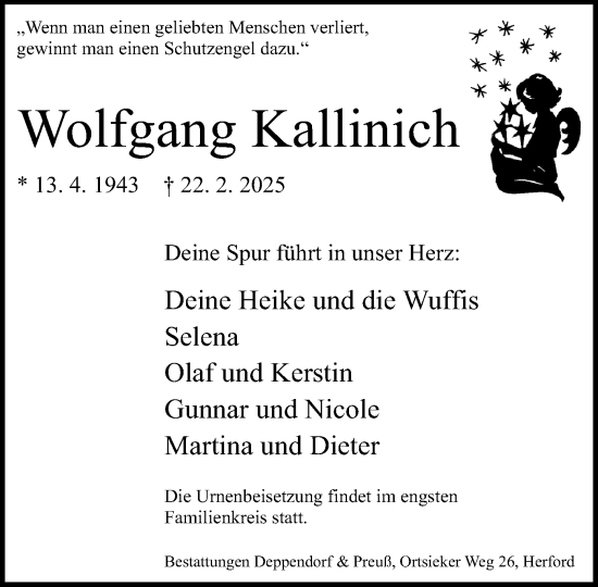 Traueranzeige von Wolfgang Kallinich von Neue Westfälische und Westfalen-Blatt