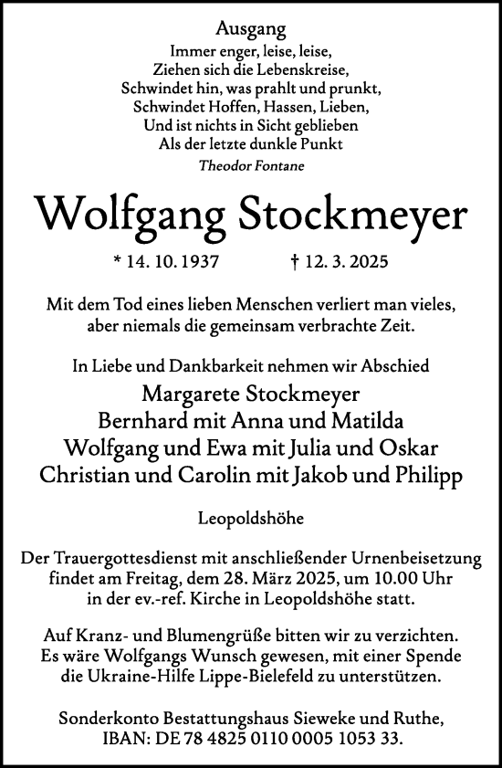Traueranzeige von Wolfgang Stockmeyer von Neue Westfälische und Westfalen-Blatt