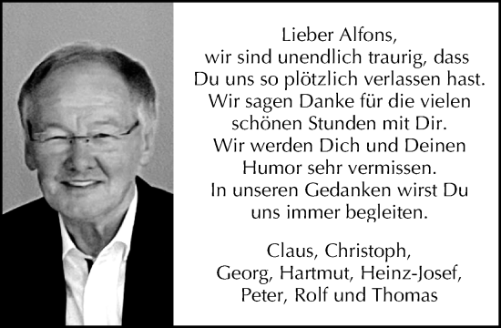 Traueranzeige von Alfons  von Neue Westfälische und Westfalen-Blatt