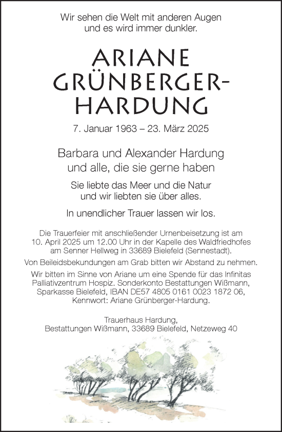 Traueranzeige von Ariane Hardung von Neue Westfälische und Westfalen-Blatt