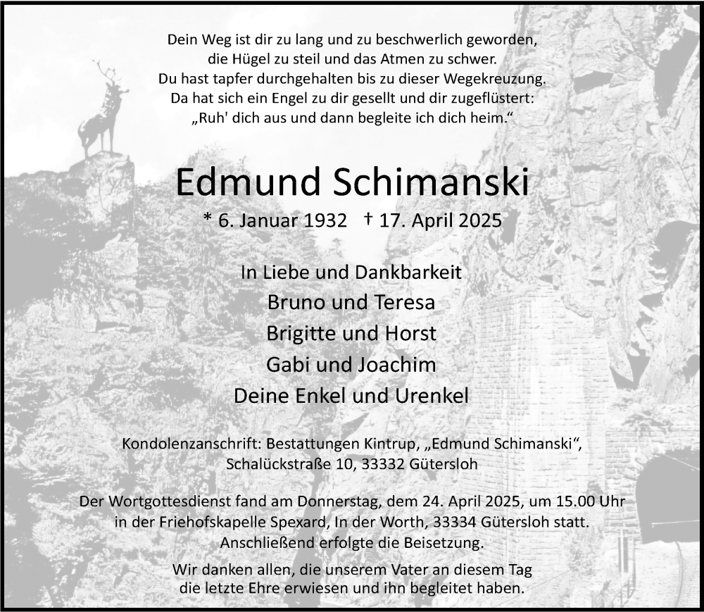  Traueranzeige für Edmund Schimanski vom 26.04.2025 aus Neue Westfälische und Westfalen-Blatt