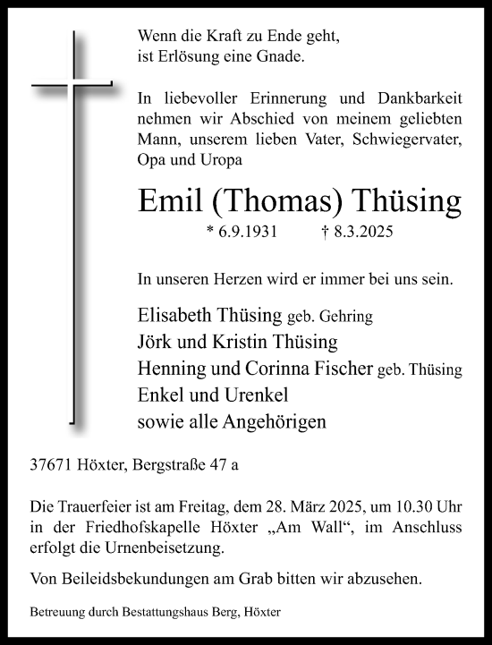 Traueranzeige von Emil Thomas Thüsing von Neue Westfälische und Westfalen-Blatt