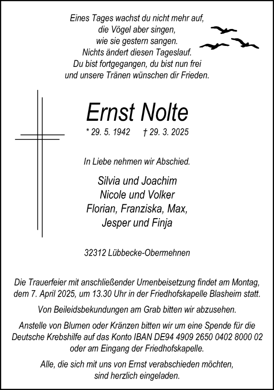 Traueranzeige von Ernst Nolte von Neue Westfälische und Westfalen-Blatt