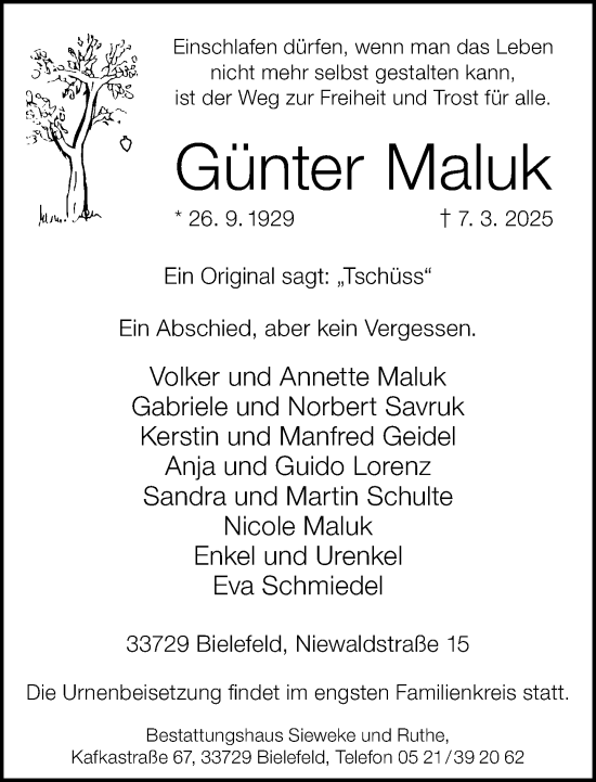 Traueranzeige von Günter Maluk von Neue Westfälische und Westfalen-Blatt