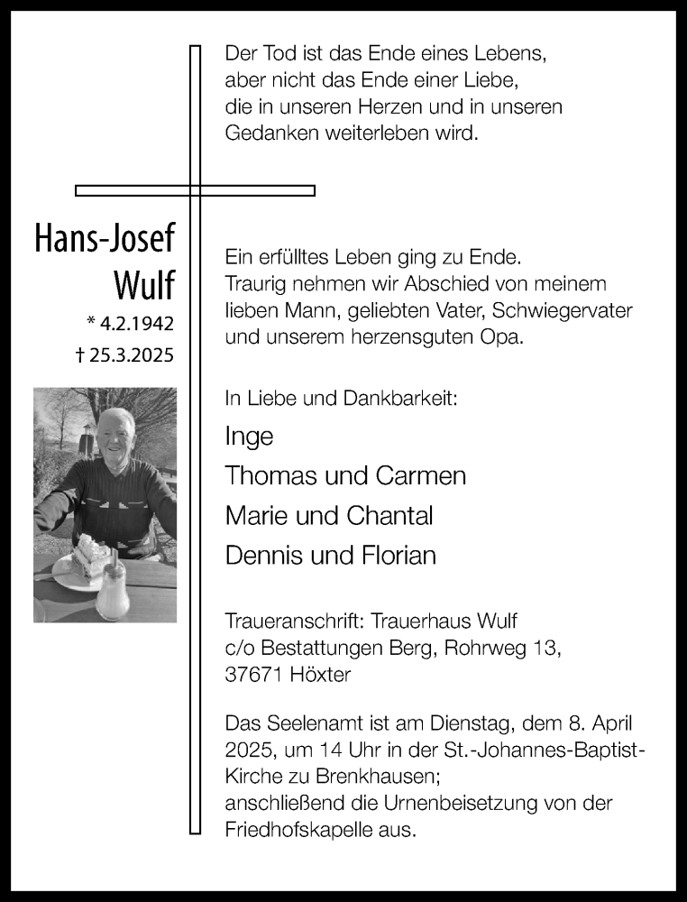  Traueranzeige für Hans-Josef Wulf vom 05.04.2025 aus Neue Westfälische und Westfalen-Blatt