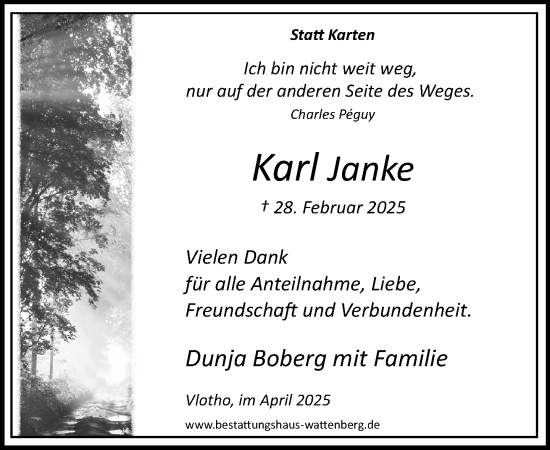 Traueranzeige von Karl Janke von Neue Westfälische und Westfalen-Blatt