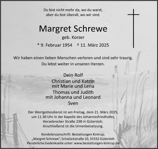 Traueranzeige von Margret Schrewe von Neue Westfälische und Westfalen-Blatt