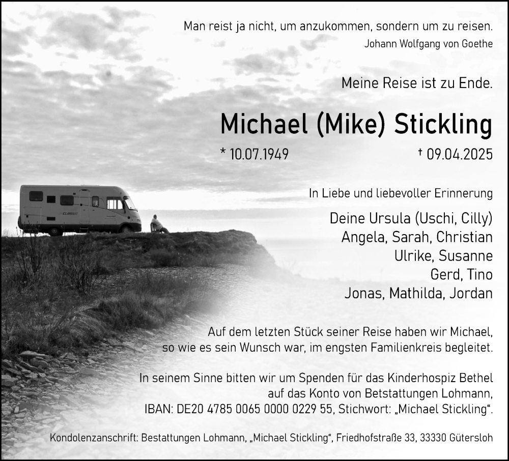  Traueranzeige für Michael Stickling vom 24.04.2025 aus Neue Westfälische und Westfalen-Blatt