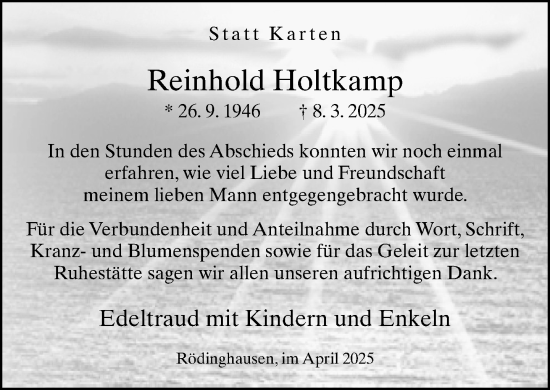 Traueranzeige von Reinhold Holtkamp von Neue Westfälische und Westfalen-Blatt