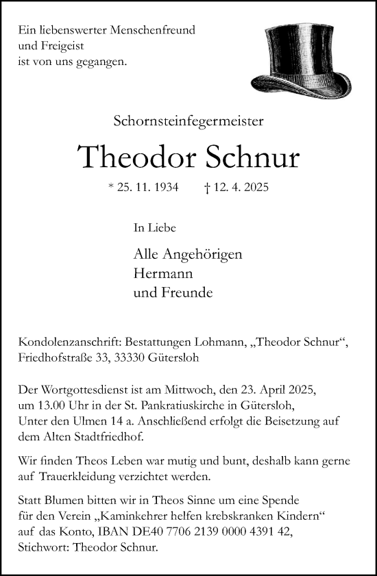 Traueranzeige von Theodor Schnur von Neue Westfälische und Westfalen-Blatt