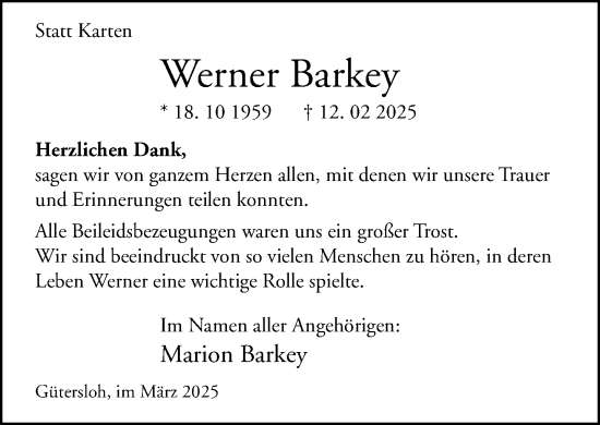 Traueranzeige von Werner Barkey von Neue Westfälische und Westfalen-Blatt