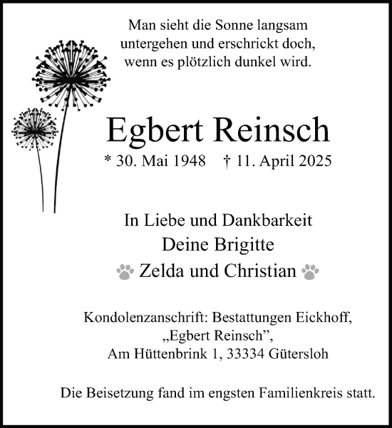 Traueranzeige von Egbert Reinsch von Neue Westfälische und Westfalen-Blatt