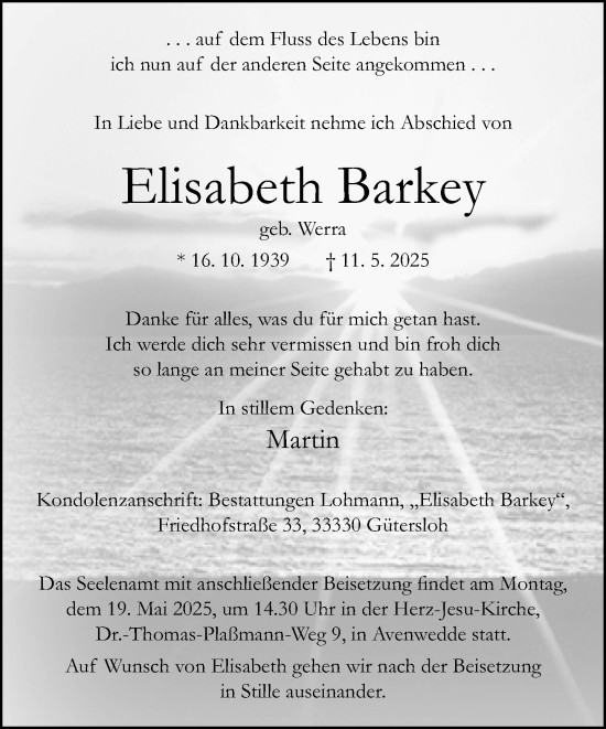 Traueranzeige von Elisabeth Barkey von Neue Westfälische und Westfalen-Blatt