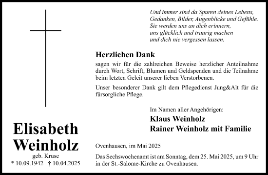 Traueranzeige von Elisabeth Weinholz von Neue Westfälische und Westfalen-Blatt