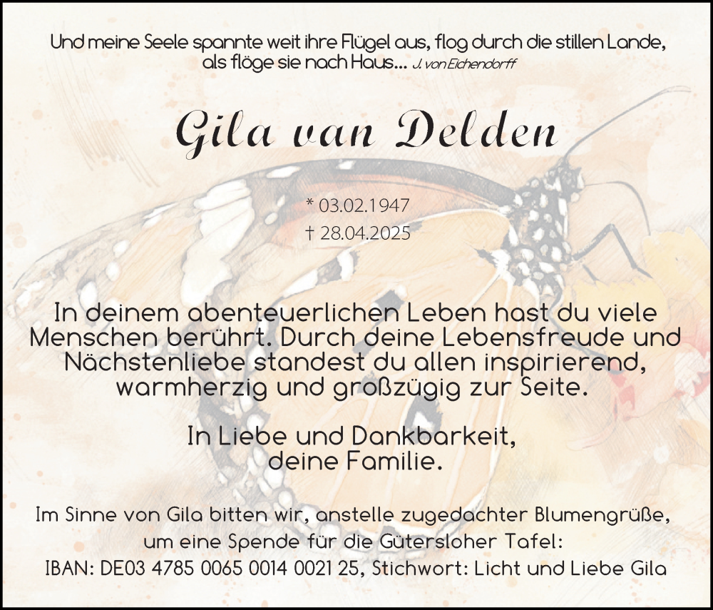  Traueranzeige für Gila van Delden vom 03.05.2025 aus Neue Westfälische und Westfalen-Blatt