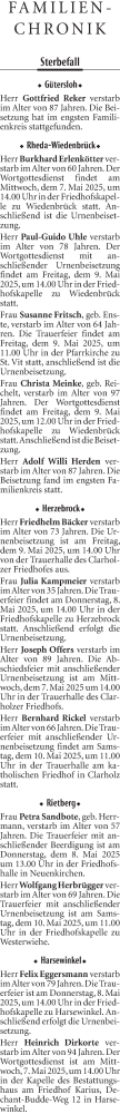  Traueranzeige für Gottfried Reker vom 06.05.2025 aus Neue Westfälische und Westfalen-Blatt