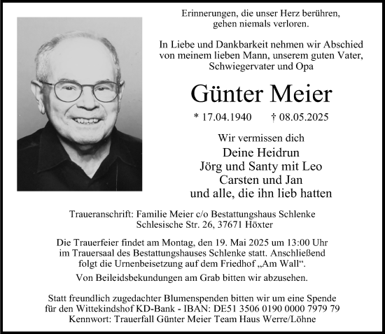 Traueranzeige von Günter Meier von Neue Westfälische und Westfalen-Blatt