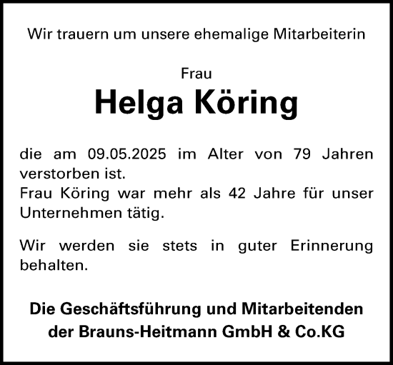 Traueranzeige von Helga Köring von Neue Westfälische und Westfalen-Blatt