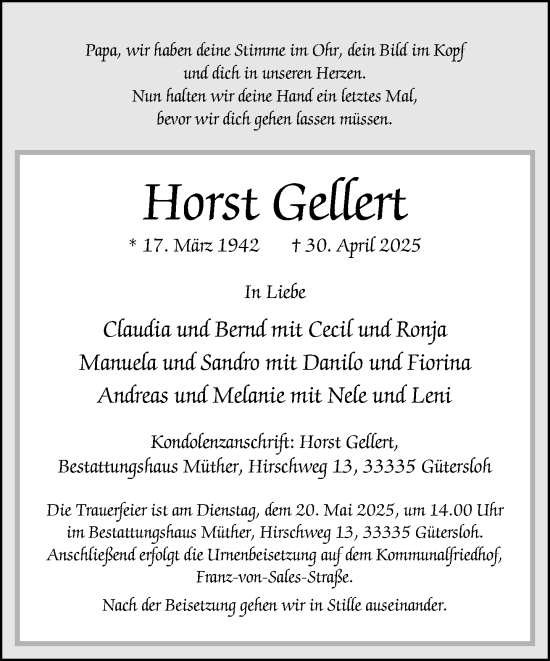 Traueranzeige von Horst Gellert von Neue Westfälische und Westfalen-Blatt