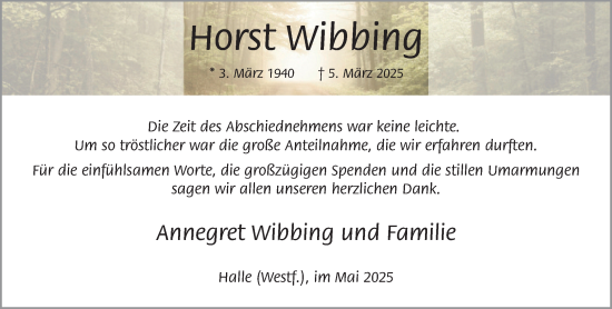 Traueranzeige von Horst Wibbing von Neue Westfälische und Westfalen-Blatt