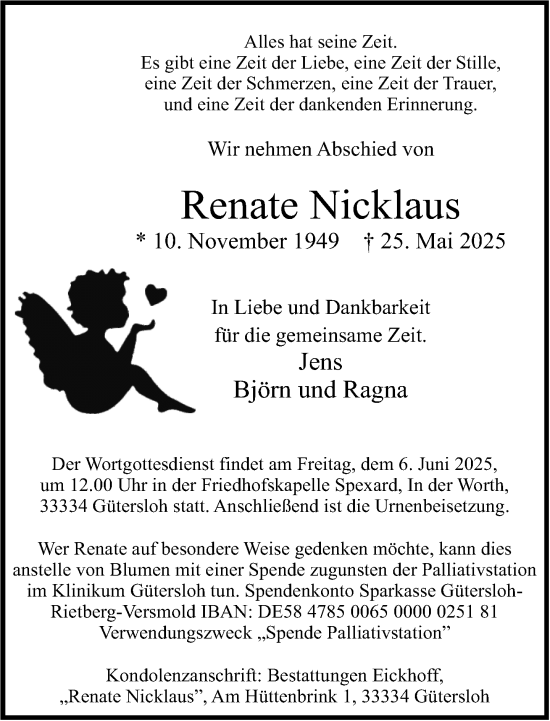 Traueranzeige von Renate Nicklaus von Neue Westfälische und Westfalen-Blatt