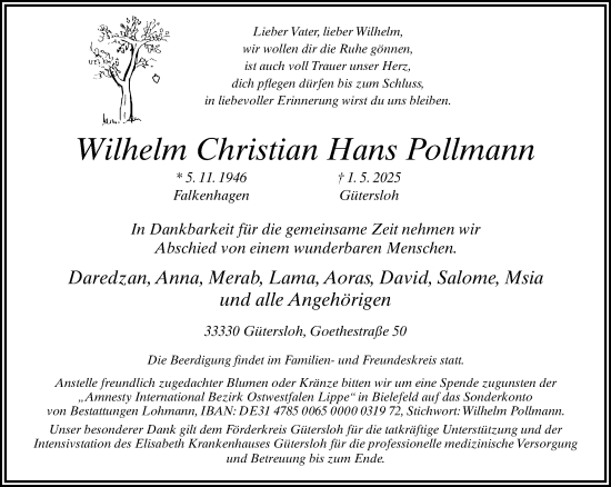 Traueranzeige von Wilhelm Christian Hans Pollmann von Neue Westfälische und Westfalen-Blatt