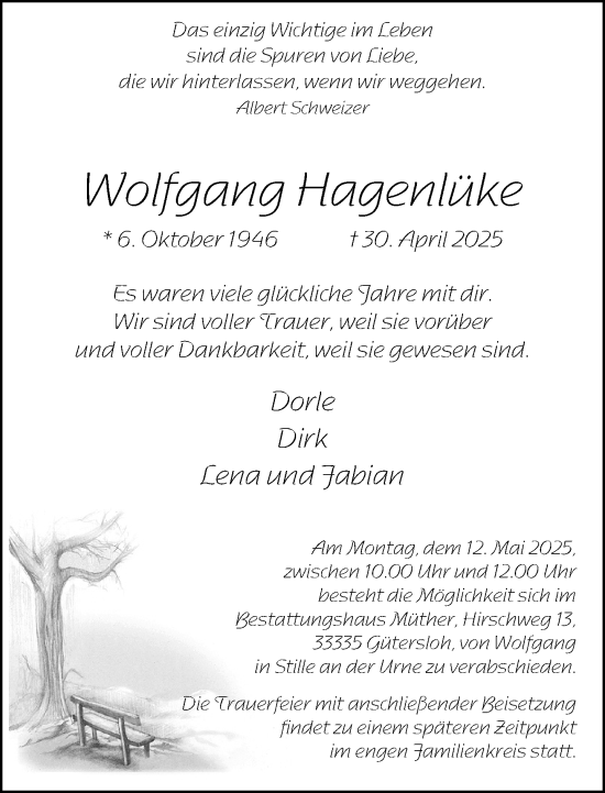 Traueranzeige von Wolfgang Hagenlüke von Neue Westfälische und Westfalen-Blatt