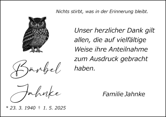Traueranzeige von Bärbel Jahnke von Neue Westfälische und Westfalen-Blatt