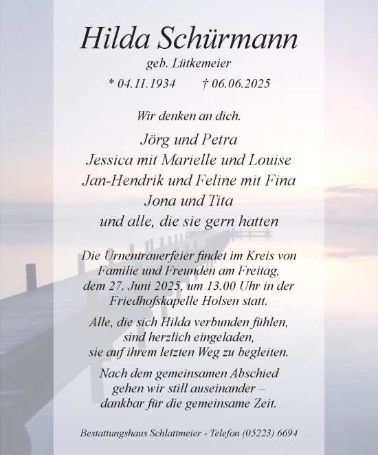 Traueranzeige von Hilda Schürmann von Neue Westfälische und Westfalen-Blatt