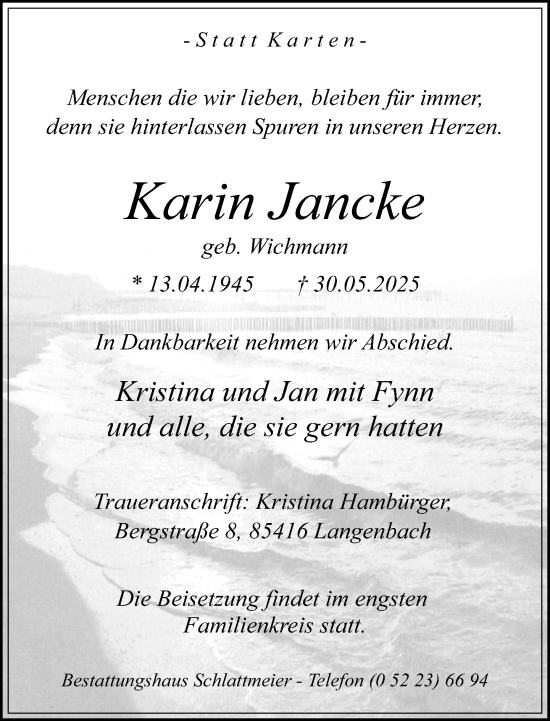 Traueranzeige von Karin Jancke von Neue Westfälische und Westfalen-Blatt