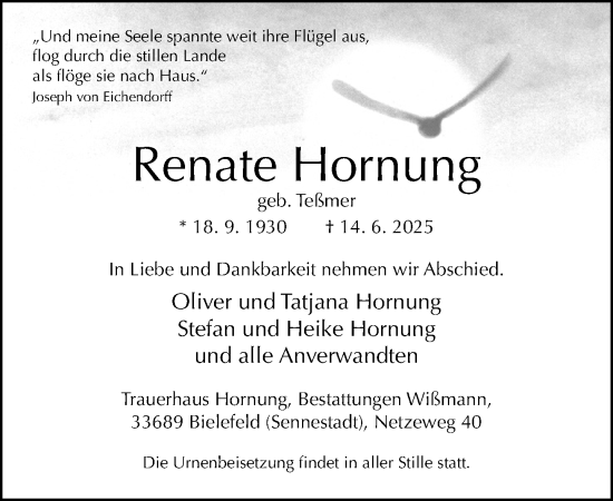 Traueranzeige von Renate Hornung von Neue Westfälische und Westfalen-Blatt