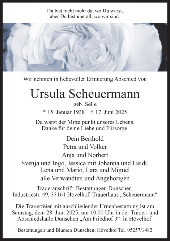 Traueranzeige von Ursula Scheuermann von Neue Westfälische und Westfalen-Blatt