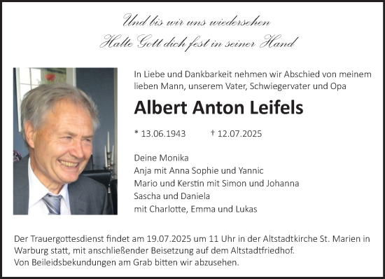 Traueranzeige von Albert Anton Leifels von Neue Westfälische und Westfalen-Blatt