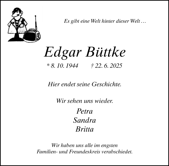 Traueranzeige von Edgar Büttke von Neue Westfälische und Westfalen-Blatt