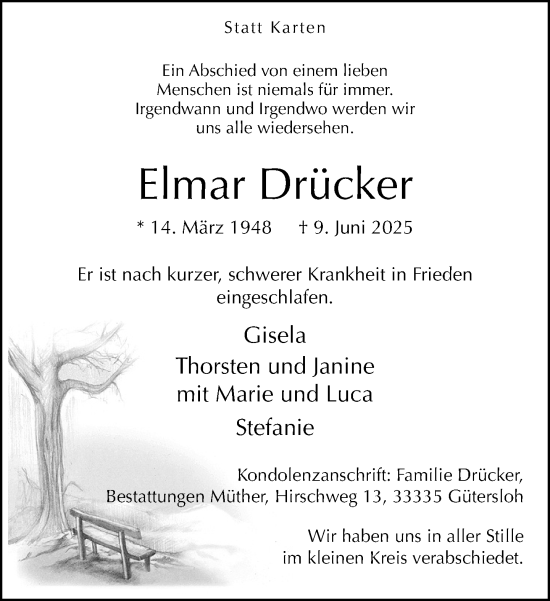 Traueranzeige von Elmar Drücker von Neue Westfälische und Westfalen-Blatt
