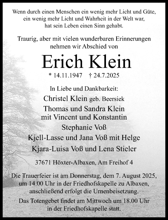 Traueranzeige von Erich Klein von Neue Westfälische und Westfalen-Blatt