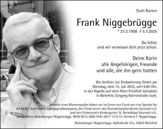 Traueranzeige von Frank Niggebrügge von Neue Westfälische und Westfalen-Blatt