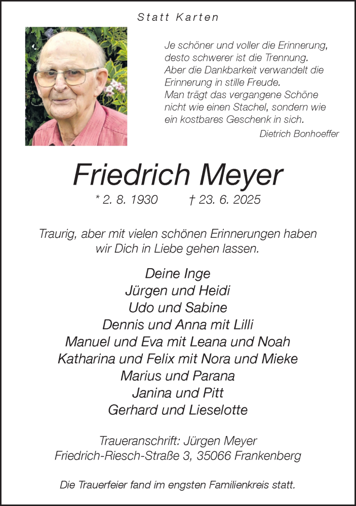  Traueranzeige für Friedrich Meyer vom 12.07.2025 aus Neue Westfälische und Westfalen-Blatt